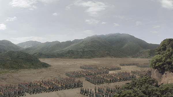 cg crowd with matte painting background